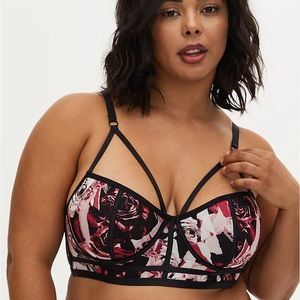 BLACK/PINK ROSE MESH STRAPPY UNLINED UW BRALETTE